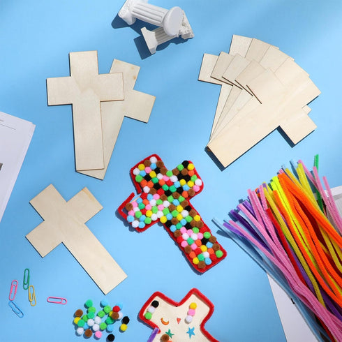 Blueweenly DIY Wood Cross Crafts for Kids Sunday School Supplies, 24 Unfinished Wood Crosses and Craft Materials