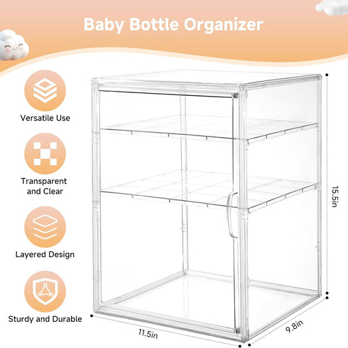 keyunchengbao 3 3 Countertop Baby Bottle Organizer, Tiers Adjustable Clear Acrylic Baby Bottle Storage Organizer