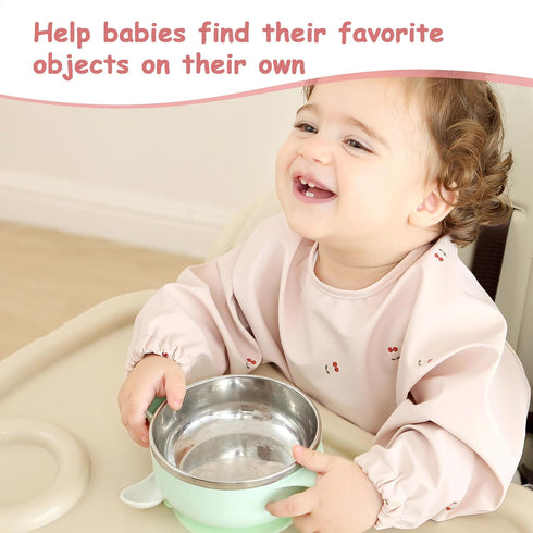 Baby Bibs with Long Sleeve Bib & BLW, Coverall Bibs for Baby Feeding, PU Soft and Skin-Friendly Material, Machine