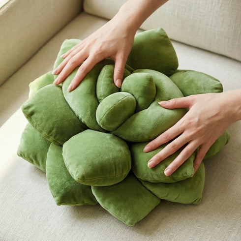 16" 3D Green Philosophy Co. Succulent Pillow Soft Decorative Flower Throw Pillow, Unique Olive Green Plush Flower
