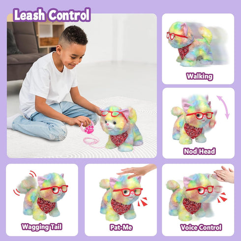 YH YUHUNG Walking Cat Toys for Kids - Remote Control Rainbow Kitty Robot Cat with Interactive Playset for Ages 3+