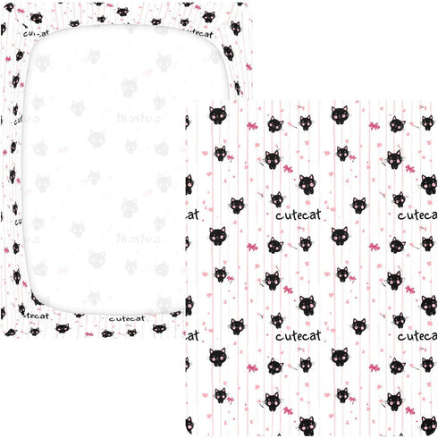 miaozhen 1 Pack 52x28 Cotton Baby Crib Sheets Soft Stretchy Cute Animal Black Cat Handdrawn Crib Mattress Sheet