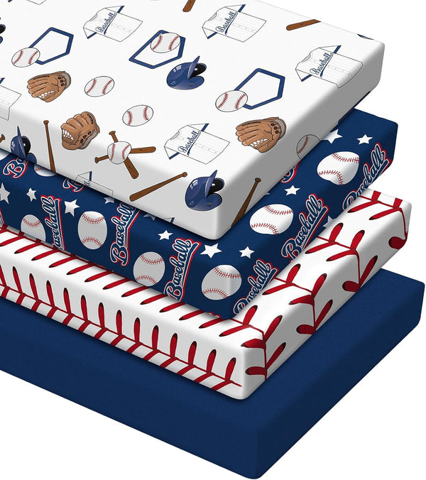 VitalCozy 4 Pcs Baseball Crib Sheet Set Newborn Bedding Nursery Baby Sheets