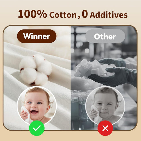 100% 33% Pack 3, 240 Winner Cotton Dry Wipes, USDA Certified Baby Wipes, Thicker & Ultra Soft, Hypoallergenic