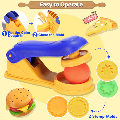 Play Color Dough Tools Set, Deluxe 41PCS Kitchen Creations Accessories Kit, with 12 Cans Dough, Stamper Cookbook Food Mold Roller Cutter Extruder, Gift for Kids Boys Girls Ages 3+