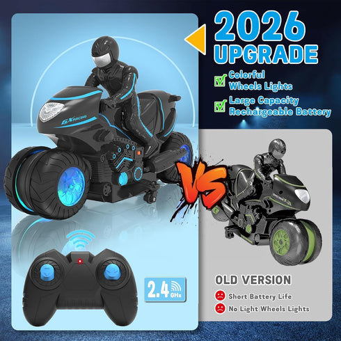360-degree 4-7 8-12 RC Motorcycle, Remote Control Motorcycle with RGB Wheels Lights - Rotations, Drifts, High-Speed, RC