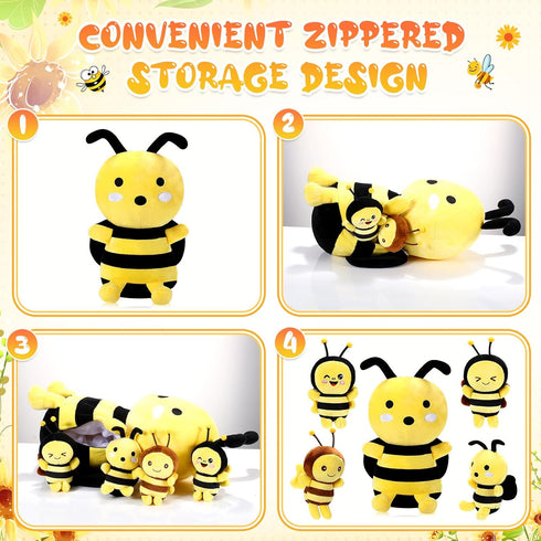 Aoriher 5 Pcs Bee Stuffed Animals — 1 Large Plush Bee and 4 Cute Baby Bees for Birthday Gifts and Decorations