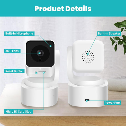 Woenergy 1080P 360 Indoor Security Camera, Cameras for Home Security Indoor with Motion Detection, Pet Cam with Phone