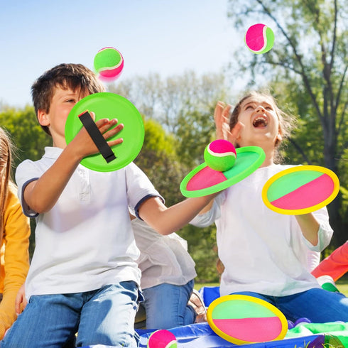 Hxezoc Toss and Catch Ball Set with 4 Paddles 6 Balls and 1 Storage Bag, Ball Sports Toys for Kids and Adults Family