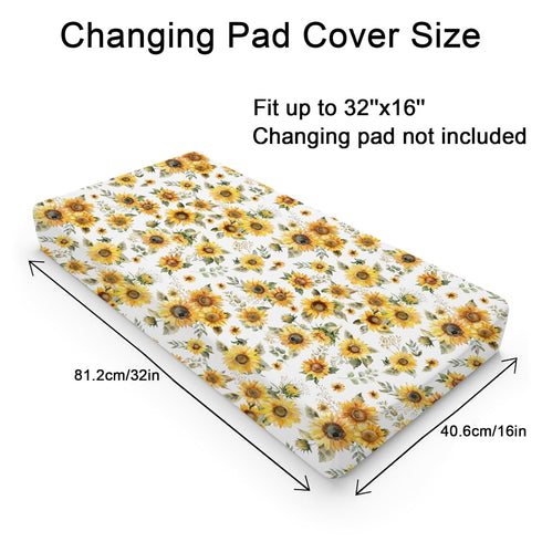 Summer 32''x16'' Watercolor Yellow Sunflowers Changing Pad Covers Boho Sunflowers Leaves Baby Changing Table Sheets