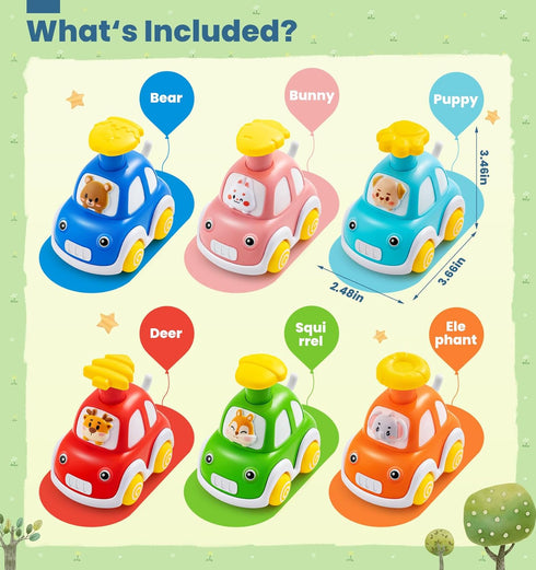 1-3, 6 Pack 1 2 12-18 TooyBing Press and Go Car Toys for Toddlers Animal Baby Car Toys for Year Old Boy, Push Go