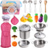 Juboury Kitchen Pretend Play Toys with Stainless Steel Cookware Pots and Pans