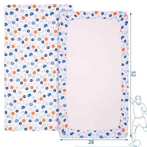 1 Pack Crib Sheet - Sports Theme Nursery Bedding Sheet - Footballs Printed Standard Size Infant Bed Sheet Basketball