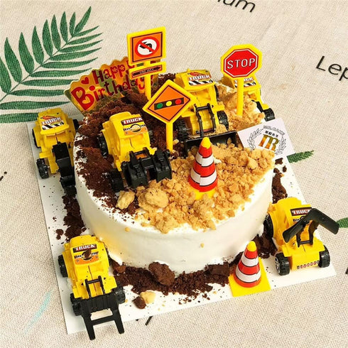 RUIYDZ Construction Cake Topper Large Crane Excavator Traffic Road Sign Cake Toppers Construction Birthday Party