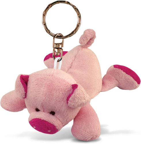 Puzzled Pig Plush Keychain, Soft Farm Life Animal, Pink Pig Charm Keyring, 4 Inches