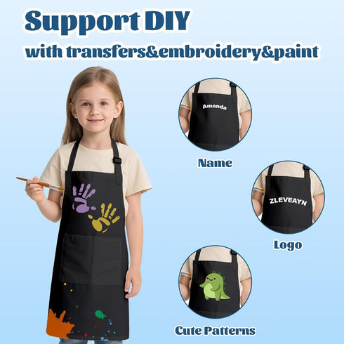 30 Pcs Kids Apron Bulk Adjustable Children Bib Aprons with Pockets for Girls Painting Kitchen Cooking Baking (Black, L)