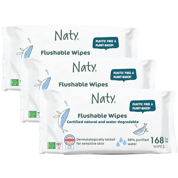 Naty Flushable Baby Wipes | 98% Water, Hypoallergenic & Natural for Sensitive