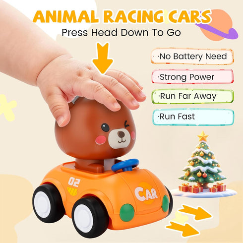 1-3, 6 Pack Set 6-9-12-18 1st 1-2 Press and Go Car Toys for Toddlers Birthday Gifts for Boys, Friction Powered Baby
