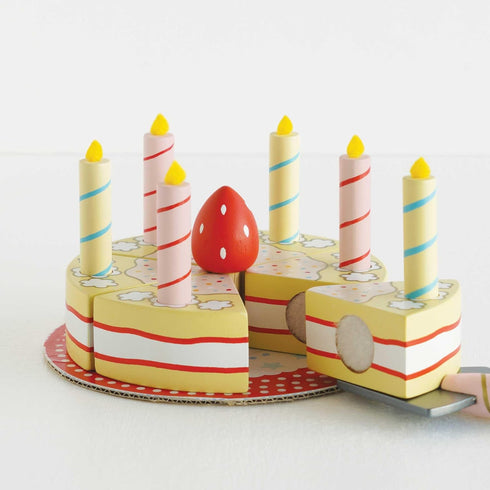 (TV273) Le Toy Van - Honeybake Childrens Wooden Vanilla Birthday Cake Play Food Pretend Toy | Perfect For Pretend Role