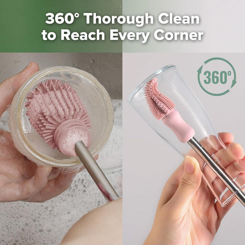 3 Haakaa Silicone Cleaning Brush Kit - Baby Bottle Brush Cleaner for Breast Pump,Nipple,Breast Milk Storage