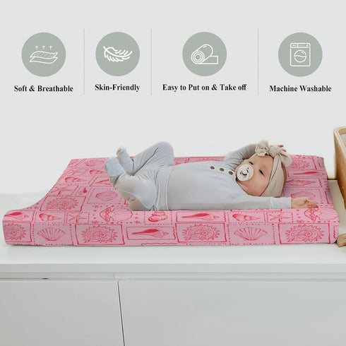 Summer 32''16'' Vintage Pink Seashells Starfish Baby Changing Pad Covers for Boy Girl Boho Beach Conch Fitted Change