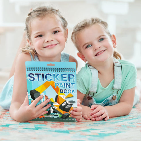 Vehicle Sticker Book for Kids Ages 4-8, Crafts for Kids Sticker Paint Books, Birthday Gifts Party Favor, Travel Toys
