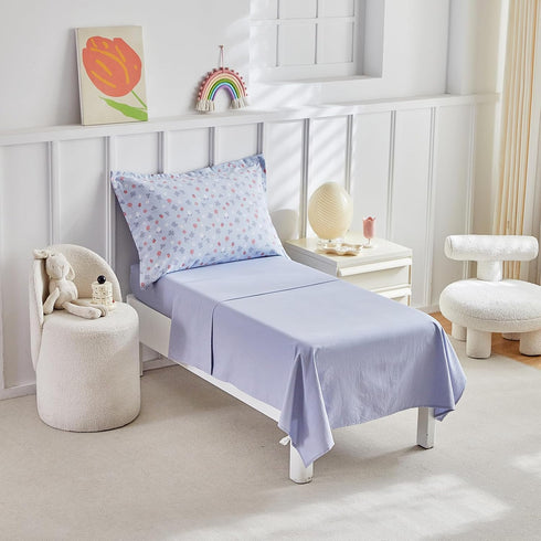 Set Boys,4 Sets,Blue Set,Include DuShow Toddler Bedding for Girls and Piece Bed-in-a-Bag Toddler Comforter Floral Crib
