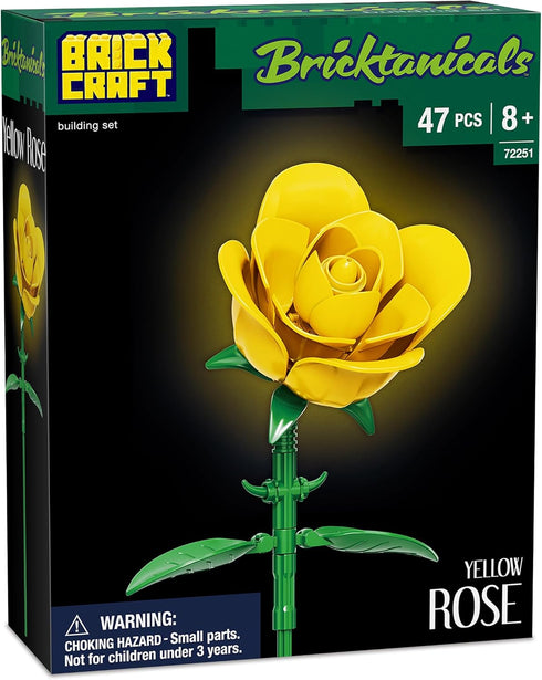 Set 104 Brickcraft Bricktanicals Yellow Rose Building Piece Flower Stem Model, Compatible Brick Bouquet Kit for Adults