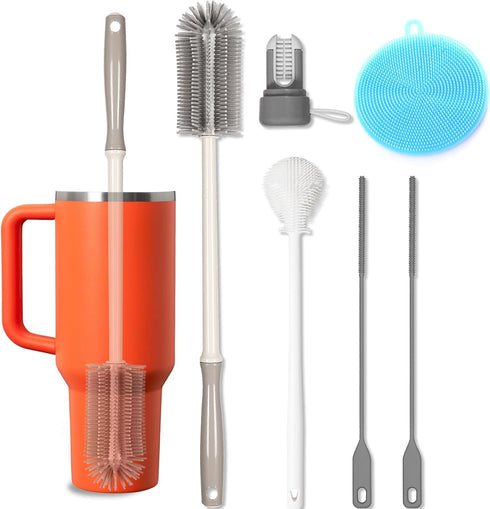 15.7" Silicone Bottle Brush Set - 6 Pack Water Bottle and Straw