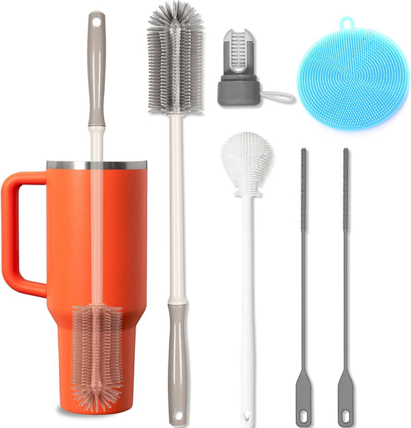 15.7" Silicone Bottle Brush Set - 6 Pack Water Bottle and Straw