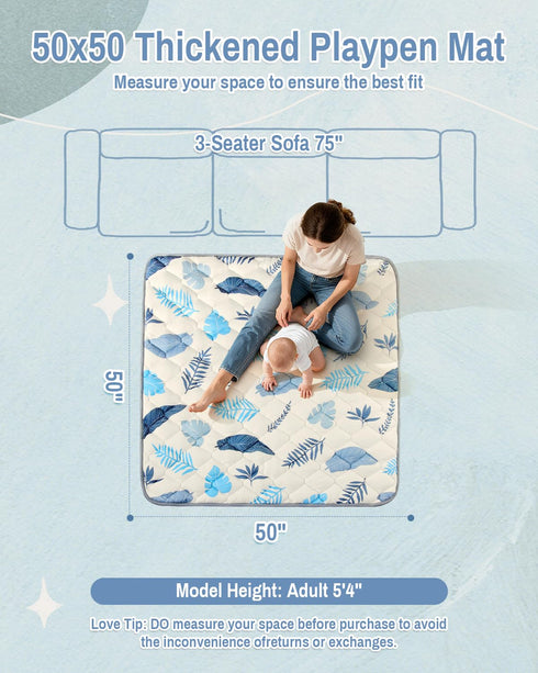 50x50 Baby Play Mat, Thickened Playpen Mat, Non-Slip Baby Mat for Floor, Foldable Portable Playmat Suitable for babies