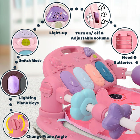 TAMOIE 0-6 Tummy Baby Play Gym for Months, High Contrast Time Mat, Kick and Play Piano, Music and Lights, Newborn Gifts