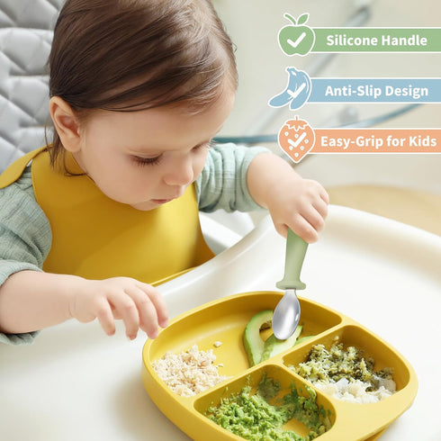 8 Pieces Toddler Utensils Set, Kids Silverware with Silicone Handle, Safe 18/8 Stainless Steel