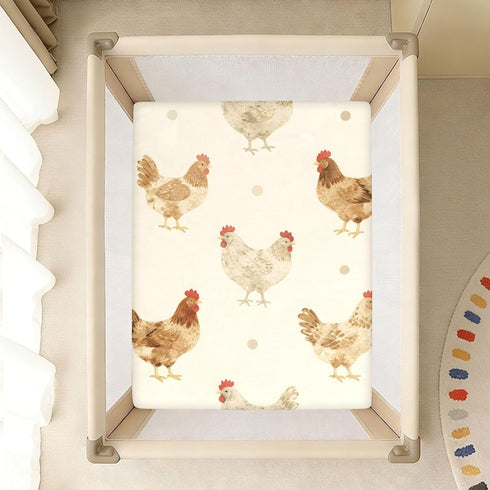 CZXW 52" 28" Farmhouse Chickens Crib Sheets Fitted x Natural Cotton Soft & Breathable for Baby Crib Mattress