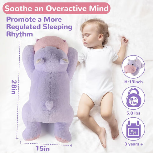 28 Inch 5.0 (28" 5.0 lbs) meowtastic Hippo Weighted Stuffed Animals - Pounds Weighted Plush Hippo Stuffed Animals