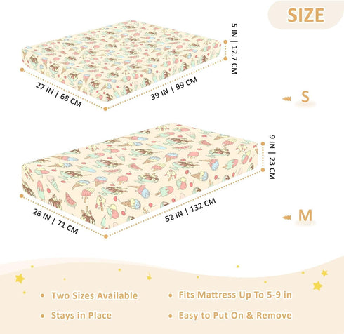 Jynexis 52x28 Ice Cream Cherry Beige Print Baby Crib Sheets, Cotton Fitted Crib Sheet, Soft Breathable, Fits Standard
