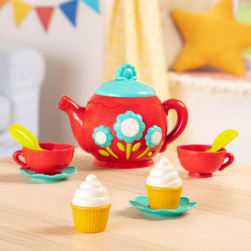 Battat Pretend Play Tea Set with Singing Teapot, Musical Toddler Toys, Cups & Saucers for 3 Years+