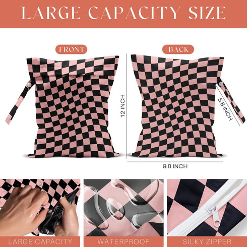 VBCVBGFH 4 Pack Multicolor Checkered Wet Bag Waterproof Washable Reusable Wet Dry Bag for Swimsuit Clothes Cloth Diaper