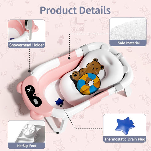(0-18 Collapsible Baby Bathtub for Newborn to Toddler Months) - Foldable Baby Bath Tub with Soft Towel, Newborn& Infant