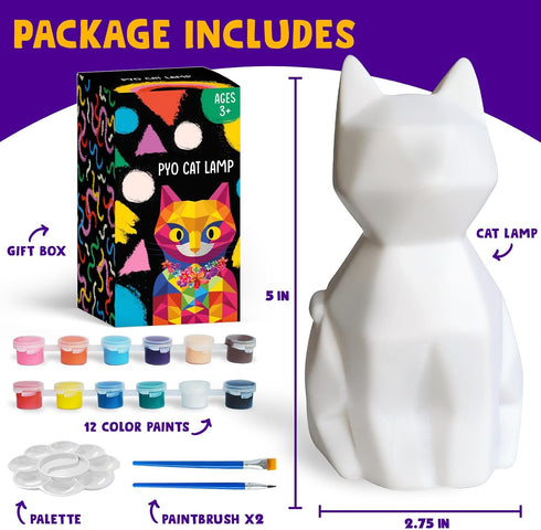 Goodyking Paint Your Own Cat Lamp Kit, DIY Cat Crafts Night Light for Kids Ages 8-12, Birthday Easter Party Gift
