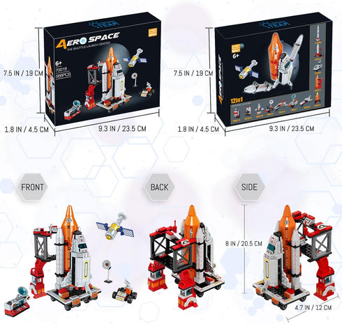 Space Exploration Shuttle Toys, 12-in-1 STEM Aerospace Building Kit for Boys 6-12 Years Old, 566 PCS