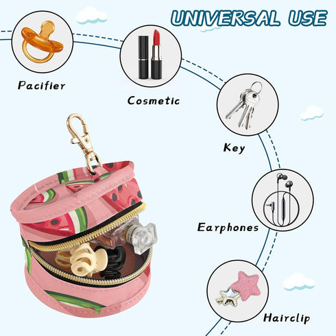 YETTASBIN Watermelon Portable Pacifier Holder Case with Metal Hook Buckle & Zipper for Diaper Bag and Stroller