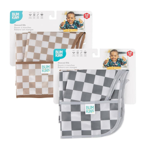 6-24 -2 Pack Bumkins - Sleeved Bib -For Boys & Girls, Babies & Toddlers Months - Lightweight, Durable, Waterproof