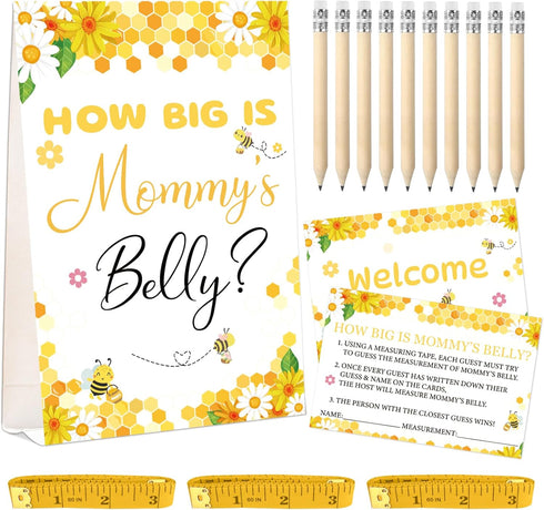 WNINK Guess Baby Shower Games Set How Big is Mommy's Belly Sign,