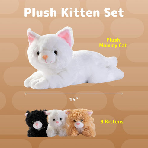 3 3 PREXTEX Plush Cat Toys Stuffed Animal with Cats Baby Stuffed Animals - Big Cat Zippers Little Plush Baby Kittens