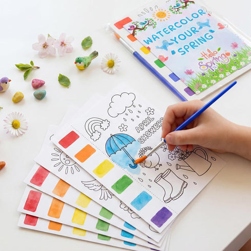 Zoyeven 144 Well-Packaged Pcs Spring Festival Watercolor Coloring Books Easter Party Favors Lovely Gifts Art and Crafts