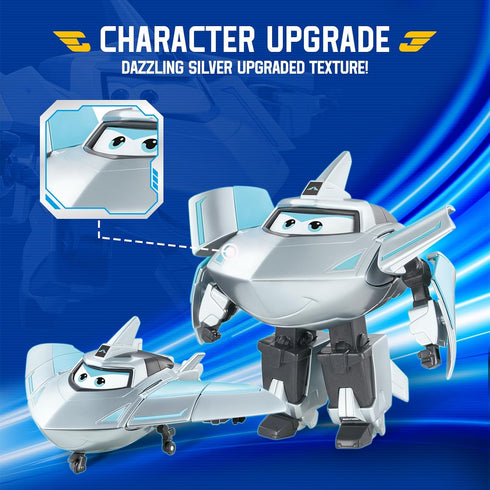 Super Wings Transformer Toys, 5" Airplane Robot Action Figure, 2-in-1 Mode, Fun Toy for Kids Age 3+, Silver