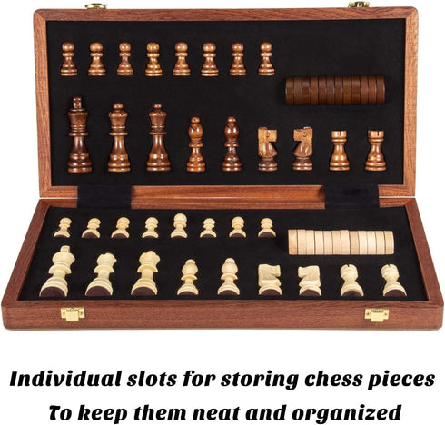 15 Inches Set (2 1) Packed -24 -2 Set AMEROUS Magnetic Wooden Chess & Checkers in - Folding Board -Gift Box Cherkers