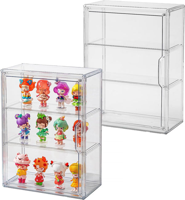 2 Pack Clear Display Case for Figures with Magnetic Door, Acrylic Display