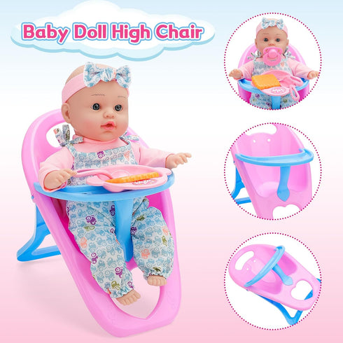 Set Playset 12" Stroller,2 Sets 3-7 deAO Baby Doll Stroller Baby Doll Accessories Pretend Play Toys with Baby